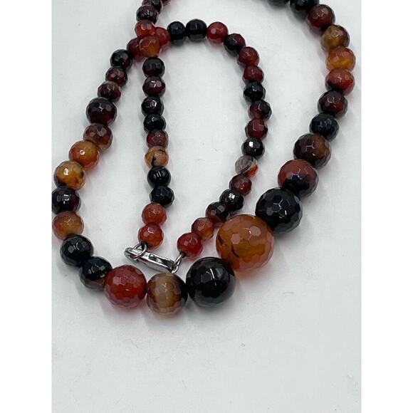 Faceted Carnelian Jasper Agate Quartz Graduated Necklace Healing Protection - Picture 9 of 13